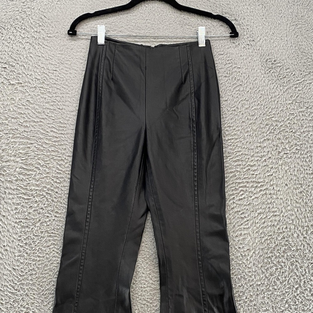 We‎ The Free Faux Leather Pants Womens 24 Bell Bottom Flare Front Slit High Rise - Picture 2 of 14